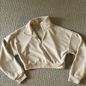 12th Tribe Cream Cropped Polo Sweatshirt